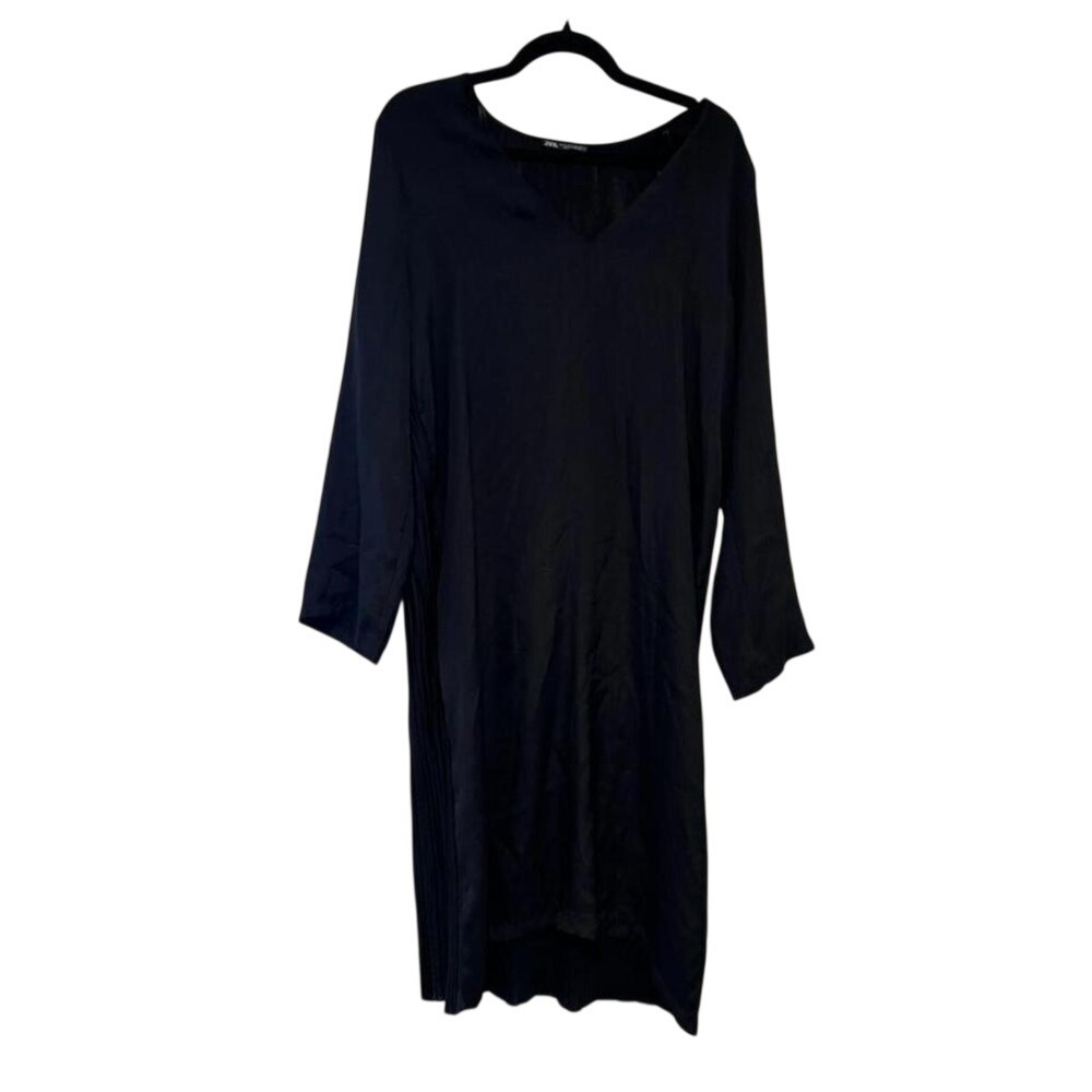 Zara silky black long sleeve sheath dress sz M #1431